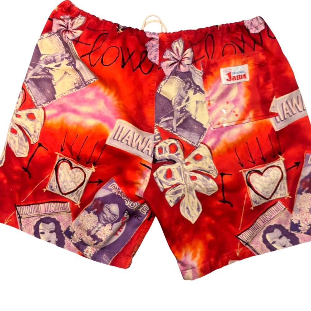 Vintage 80s Jams World Surf Shorts AOP Drawstring Medium 34 Waist